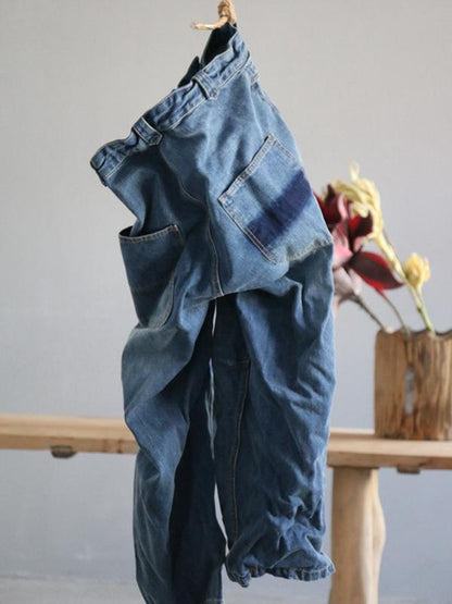 xakxx Loose Vintage Faded Ruffled Jean Pants