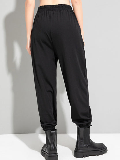 xakxx Urban High-Waisted Black Casual Pants Bottoms Harem Pants