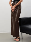 xakxx A-Line High Waisted Buttoned Solid Color Split-Back Skirts Bottoms