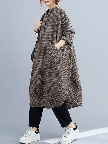 xakxx Vintage Plaid Irregularity Shirt Dresses