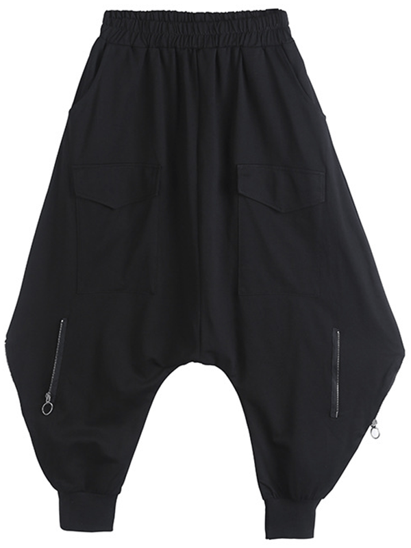 xakxx  Zipper Original Simple Loose Solid Harem Pants