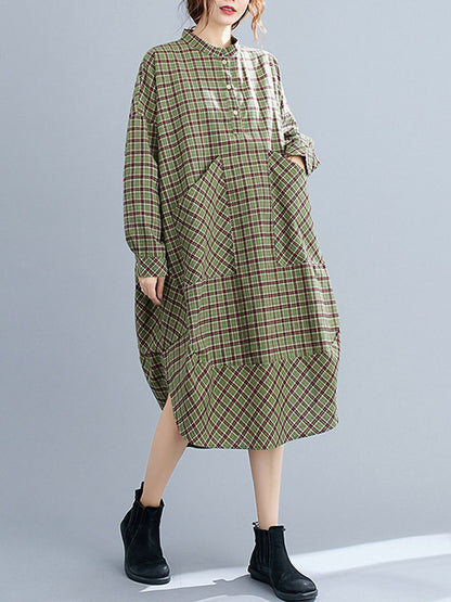 xakxx Vintage Plaid Irregularity Shirt Dresses