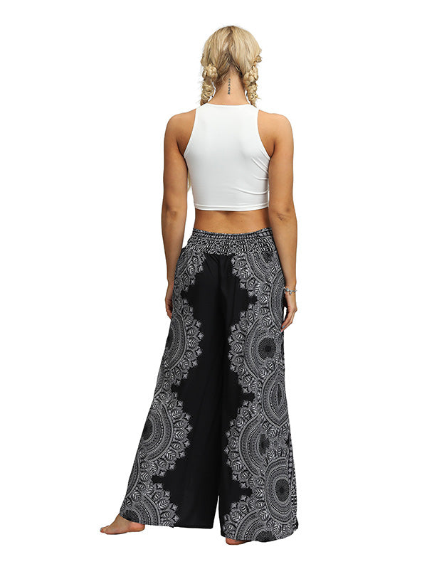 xakxx Ethnic Printed Split-Joint Loose Casual Wide-Leg Yoga Pants