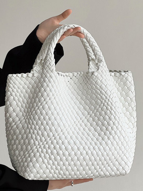 xakxx Solid Color Woven Tote Bags Handbags