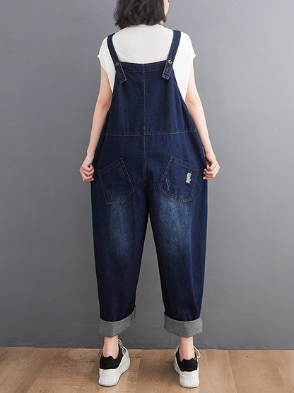 xakxx Casual Denim Contrast Color Split-Joint Overalls