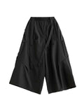 xakxx High Waisted Loose Elasticity Pleated Pockets Solid Color Pants Trousers