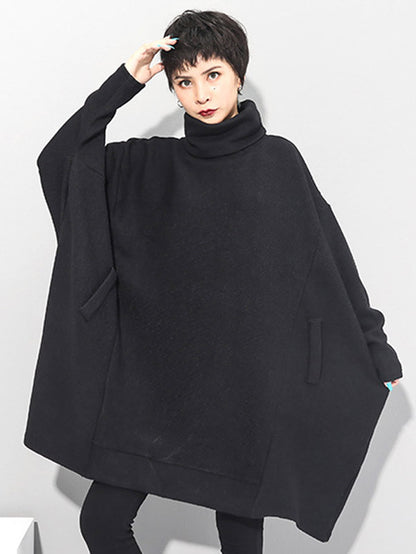 xakxx Super Loose Black High-Neck Knitting Batwing Sleeves Sweater Dress