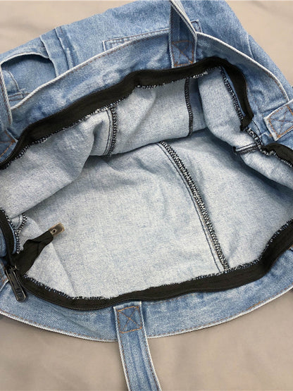 xakxx Casual Denim Split-Joint Solid Color Bags Accessories