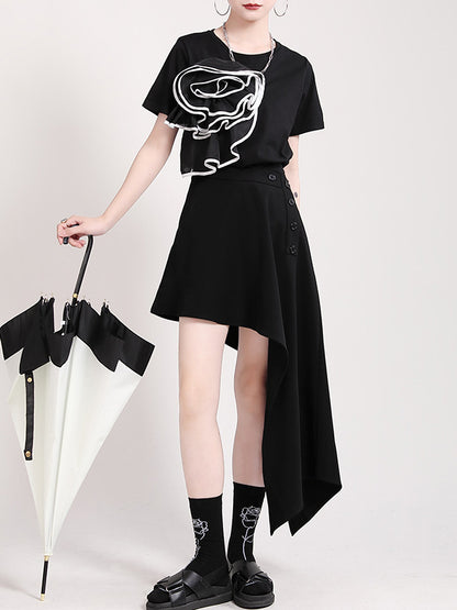 xakxx Stylish Irregular Split-Joint Black Skirt