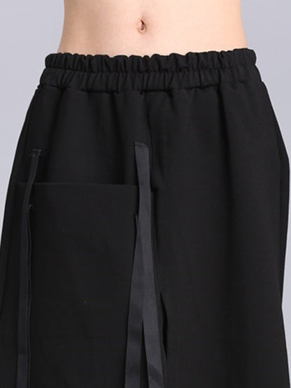 xakxx Raised Bands Split-Joint Asymmetric Black Empire Skirt