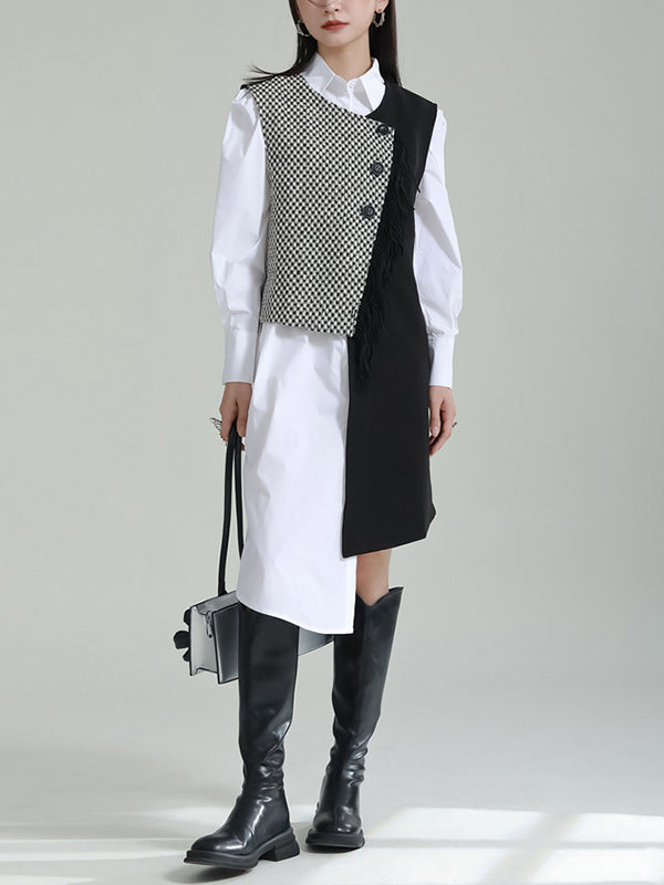 xakxx Sleeveless Asymmetric Buttoned Houndstooth Vest Outerwear