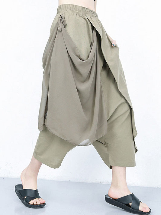 xakxx Harem Pants Loose Pleated Solid Color Ninth Pants