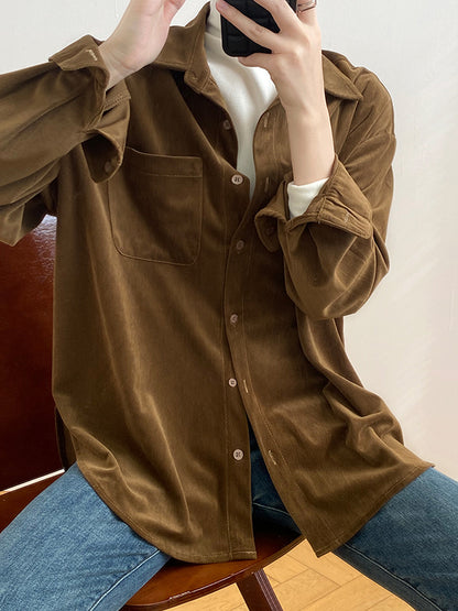 xakxx Casual Long Sleeves Loose Buttoned Solid Color Lapel Collar Blouses&Shirts Tops