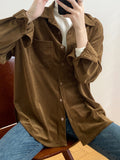 xakxx Casual Long Sleeves Loose Buttoned Solid Color Lapel Collar Blouses&Shirts Tops