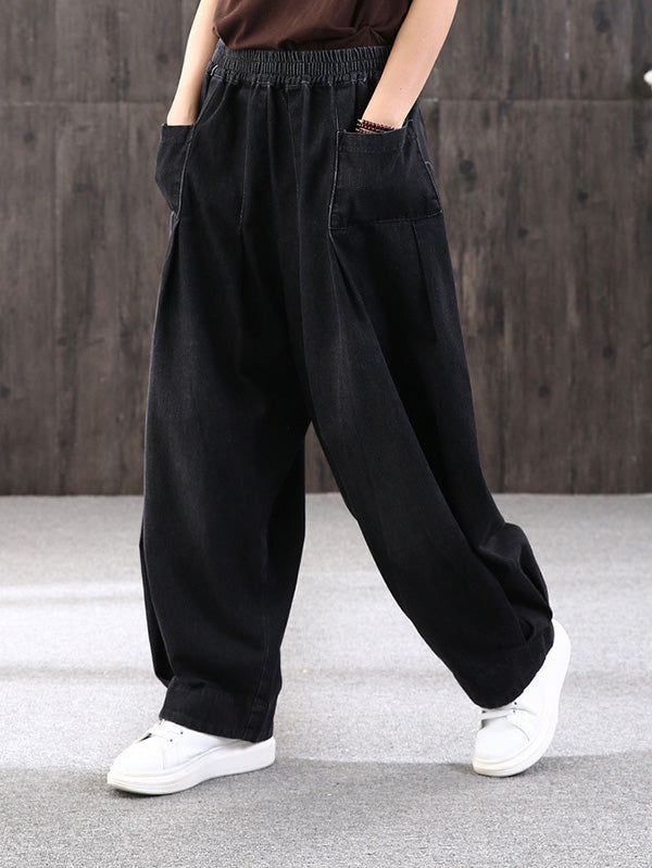 xakxx Leisure Solid Denim Puff Pants Bottoms