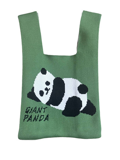 xakxx Panda-Patterned Woven Handbag Bags