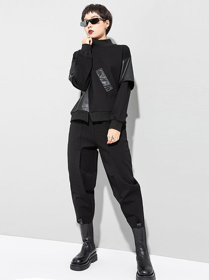 xakxx Thicken PU Split-Joint False-Two Asymmetric Sweatshirt