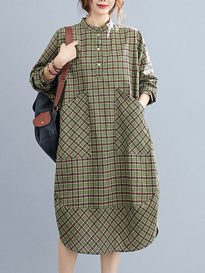 xakxx Vintage Plaid Irregularity Shirt Dresses