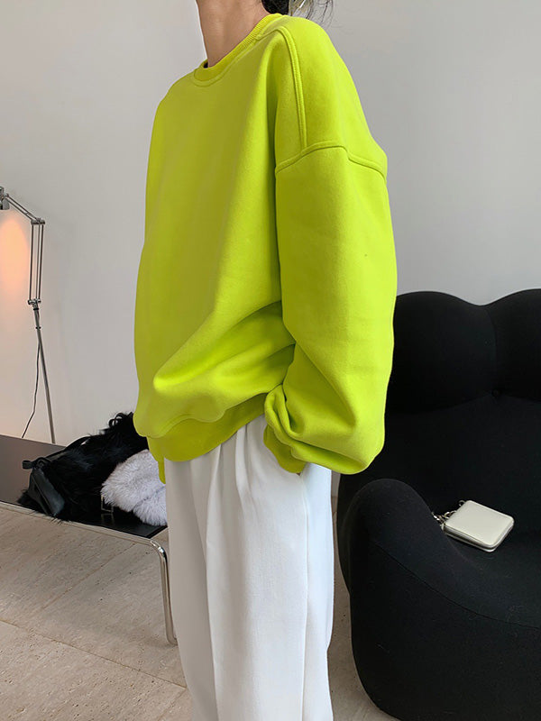 xakxx Stylish Fluorescent Green&Black Loose Casual Round-Neck Sweatshirt