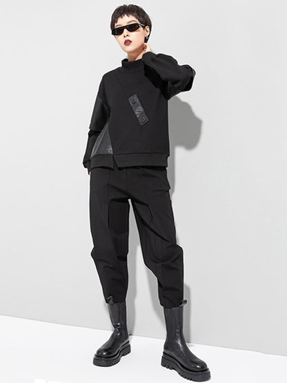 xakxx Thicken PU Split-Joint False-Two Asymmetric Sweatshirt