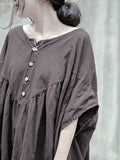 xakxx Gray Solid Color Ramie Cotton Long Dress