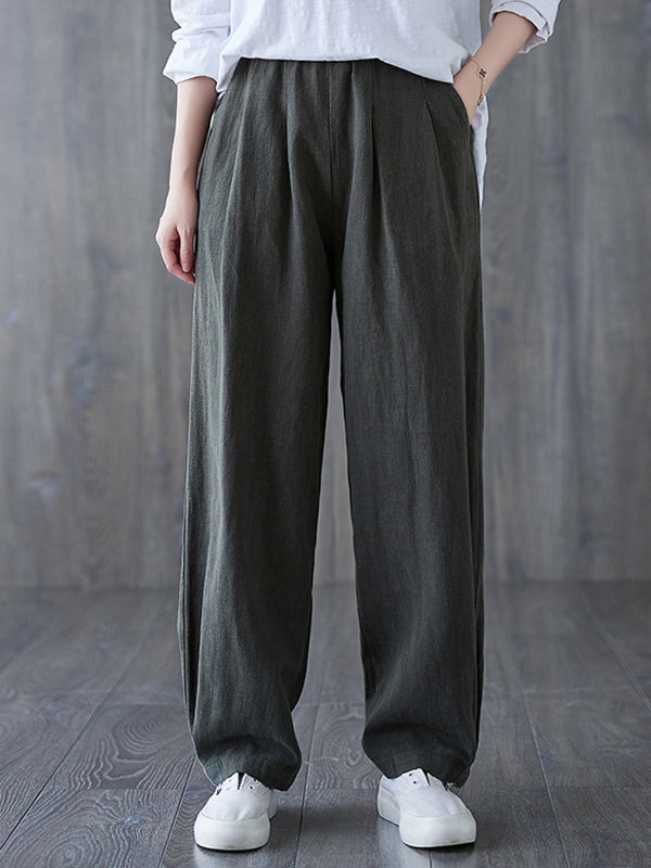 xakxx Simple Wide Leg Loose Elasticity Solid Color Casual Pants Bottoms