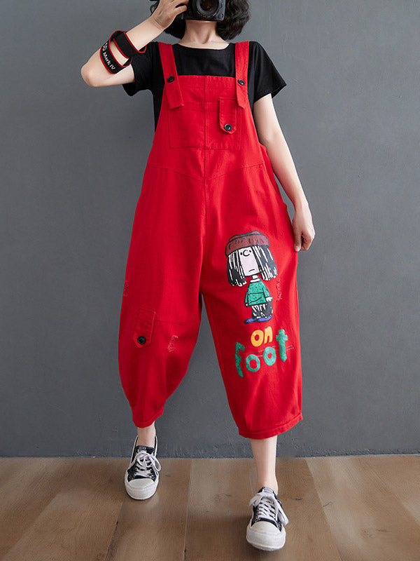 xakxx Original Cartoon Printed Puff Denim Overalls