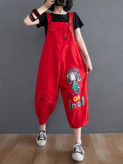 xakxx Original Cartoon Printed Puff Denim Overalls