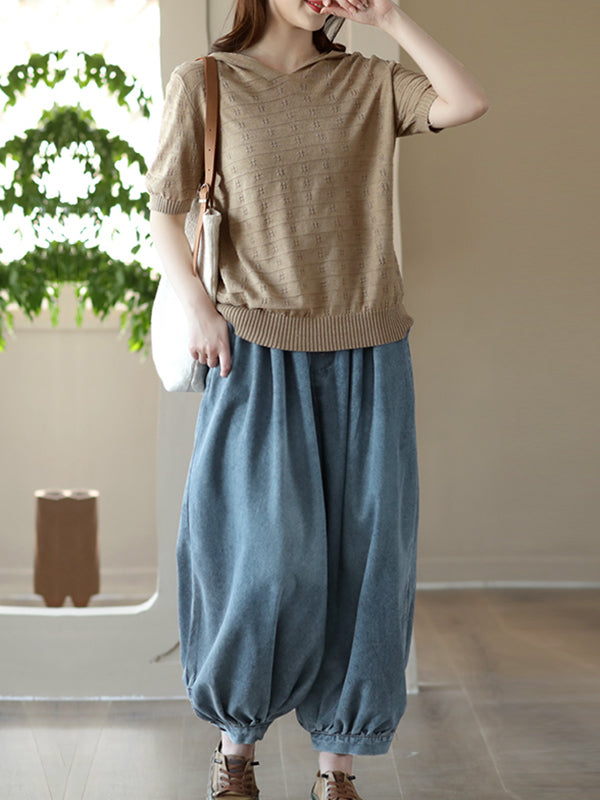 xakxx Harem Pants Loose Buttoned Elasticity Jean Pants Bottoms