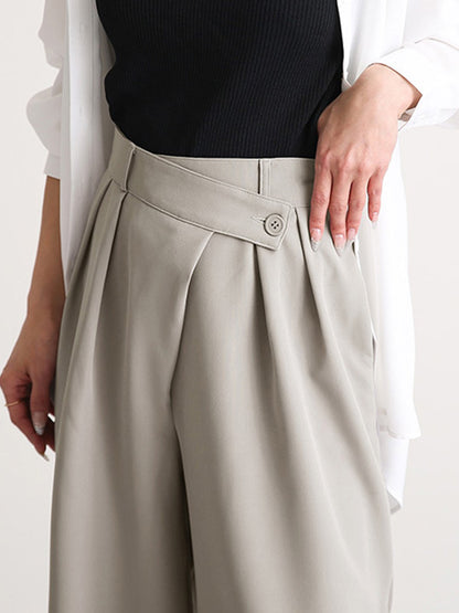 xakxx Casual Wide Leg Loose Solid Color Pants Bottoms