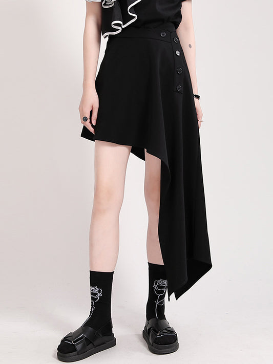 xakxx Stylish Irregular Split-Joint Black Skirt