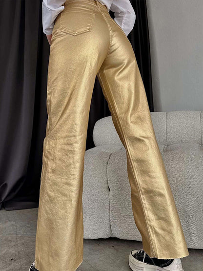 xakxx Wide Leg Pockets Solid Color Pants Trousers