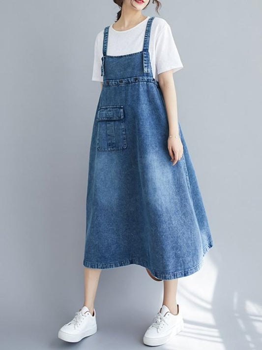 xakxx Original Solid Denim Strapless Dress