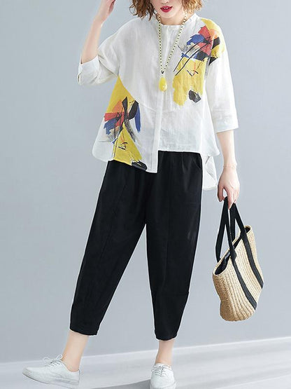 xakxx Printed Shirt + Solid Wide Leg Pants