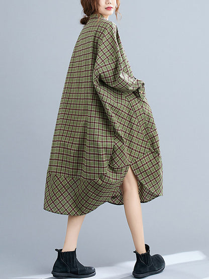 xakxx Vintage Plaid Irregularity Shirt Dresses