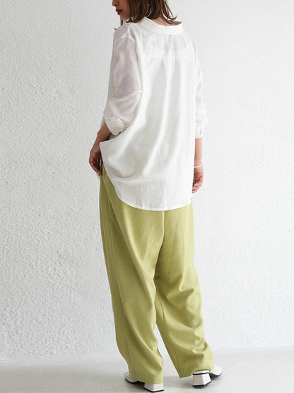 xakxx Loose Ramie Cotton Asymmetric Solid Color Blouse Top