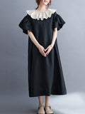 xakxx Original Vintage Falbala Contrast Color Midi Dress