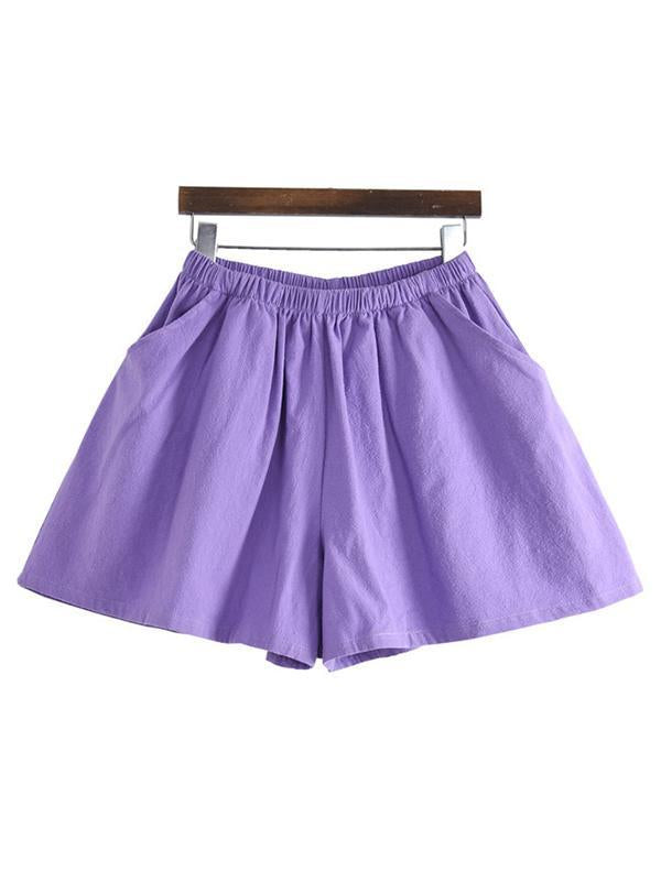 xakxx Comfortable Pure Color Linen Cotton Shorts