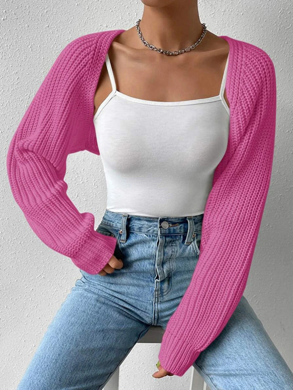 xakxx Barbie Long Sleeves Loose Solid Color Split-Joint Cardigan Tops