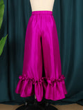 xakxx Loose Wide Leg Buttoned Falbala High-Waisted Solid Color Flared Trousers Pants