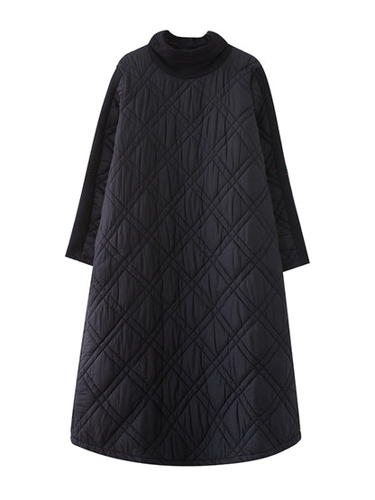 xakxx Simple Split-Joint High-Neck H-Line Quilted Midi Dress