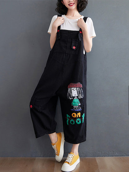 xakxx Original Cartoon Printed Puff Denim Overalls