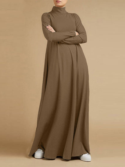 xakxx Casual Loose 4 Colors High-Neck Long Sleeves Maxi Dress