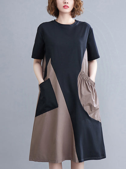 xakxx Original Loose Split-Joint Contrast Color Midi Dress