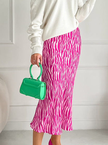 xakxx Mermaid Contrast Color Zebra-Stripe Skirts Bottoms