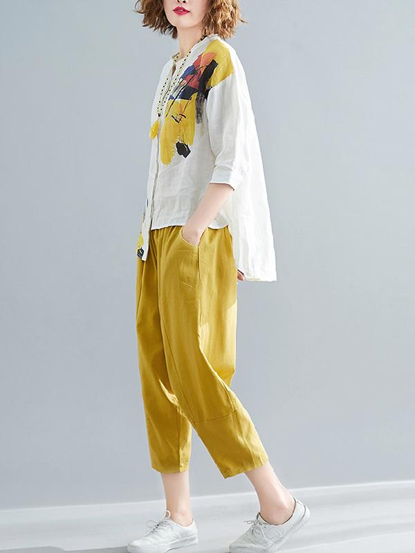 xakxx Printed Shirt + Solid Wide Leg Pants