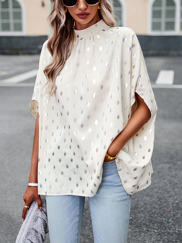 xakxx Loose Bandage Polka Dot Round-Neck Blouses&Shirts Tops