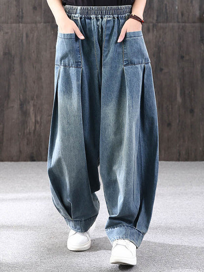 xakxx Leisure Solid Denim Puff Pants Bottoms