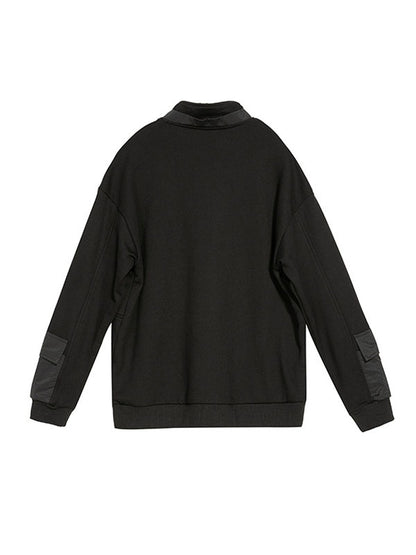 xakxx Casual Long Sleeves Loose Solid Color Zipper High-Neck Sweatshirt Tops