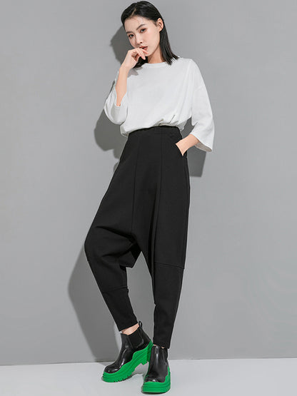 xakxx Simple Cool Loose Elasticity Solid Color Casual Harem Pants Bottoms